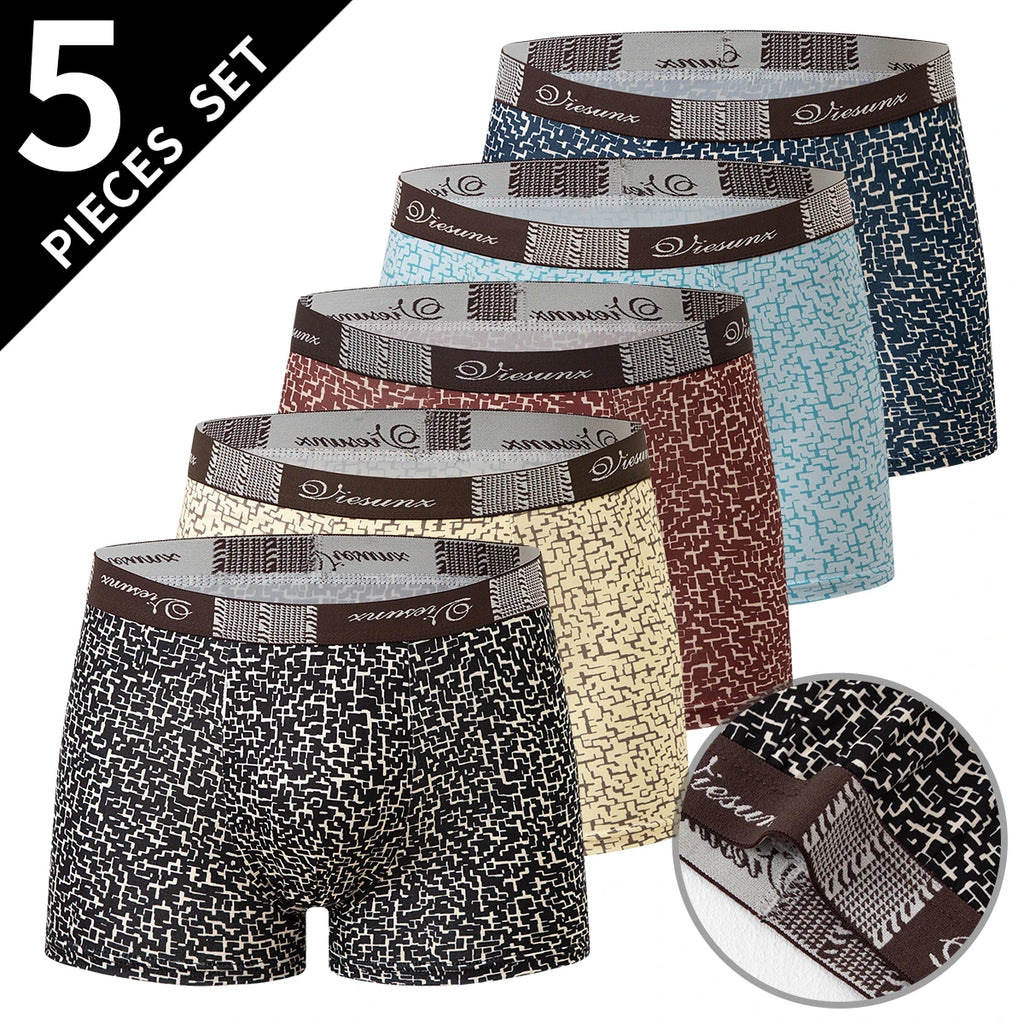 4/5Pcs European and American Size MEN'S Printed Fashion Boyshort Comfortable MEN'S Waist Plus Size Underwear Sexy Swimming Trunk