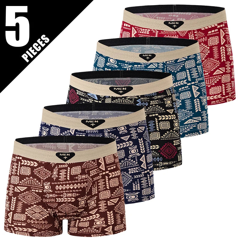 4/5Pcs European and American Size MEN'S Printed Fashion Boyshort Comfortable MEN'S Waist Plus Size Underwear Sexy Swimming Trunk