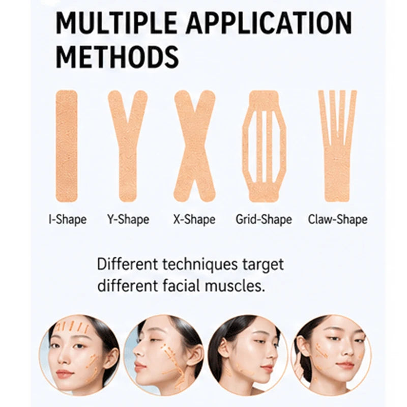 Facial Muscle Lifting Tape Anti-Wrinkle Face Lift Patch Elastic Kinesiology Tape for Jawline Firming Skin Tightening Beauty Care