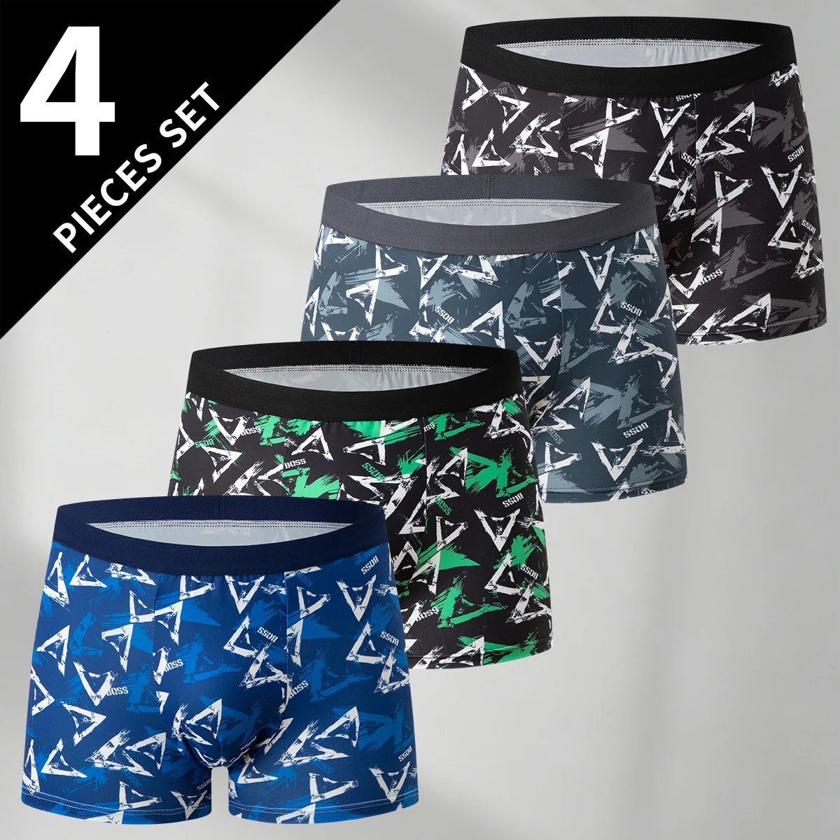 4/5Pcs European and American Size MEN'S Printed Fashion Boyshort Comfortable MEN'S Waist Plus Size Underwear Sexy Swimming Trunk