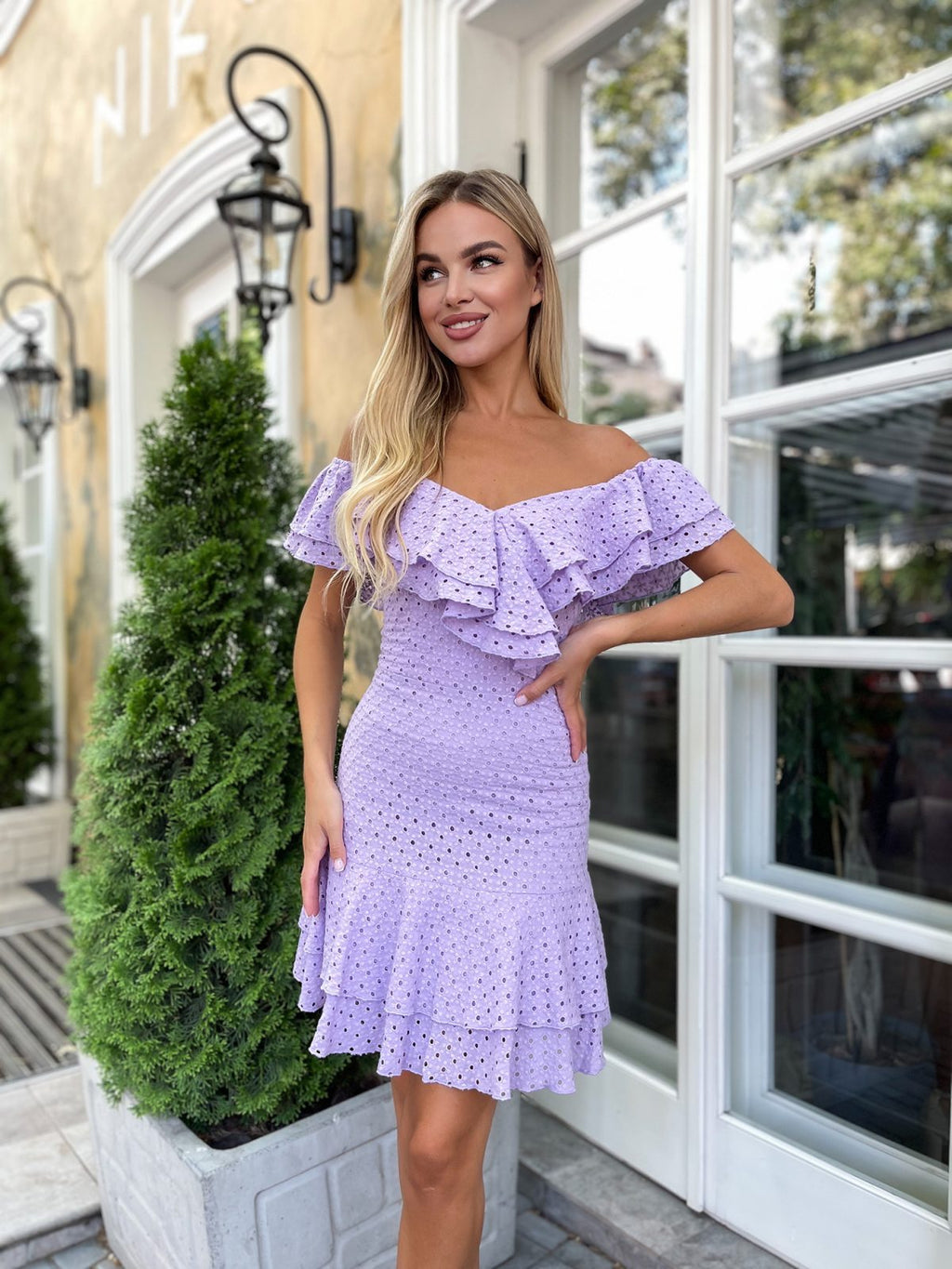 Lavender Off Shoulder Dress | Ruffle Mini | Petite XXS-M | GLOWSYOU-17