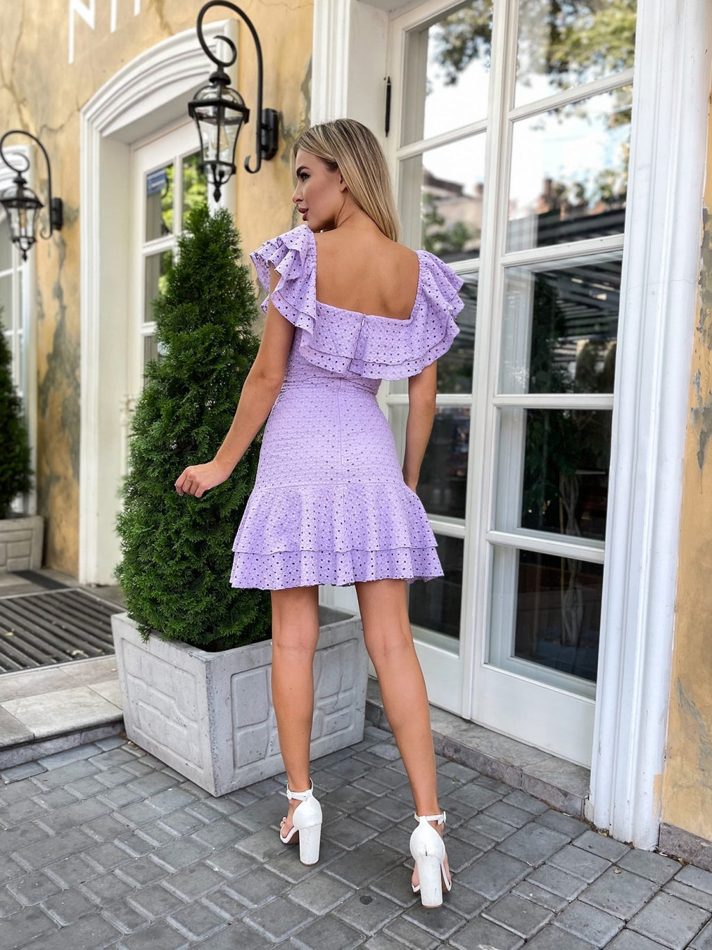 Lavender Off Shoulder Dress | Ruffle Mini | Petite XXS-M | GLOWSYOU-15
