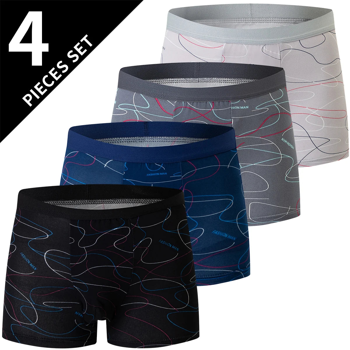 4/5Pcs European and American Size MEN'S Printed Fashion Boyshort Comfortable MEN'S Waist Plus Size Underwear Sexy Swimming Trunk