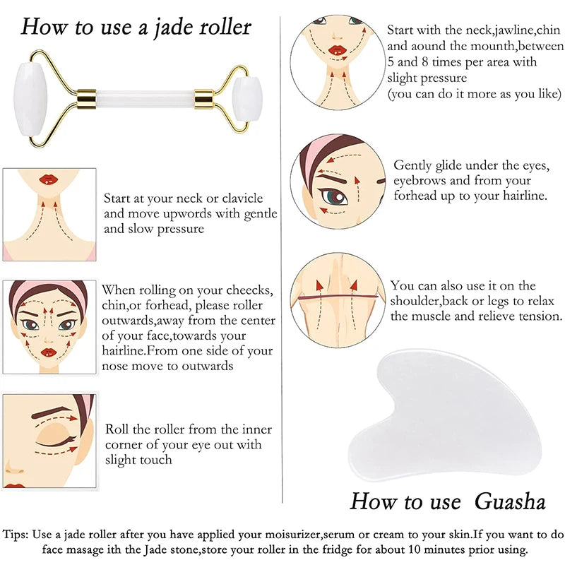 Natural Jade Roller Face Gua Sha Massager Face Roller liftting Anti-wrinkle Gua Sha Jade Stone Face Massager Beauty Skin Care